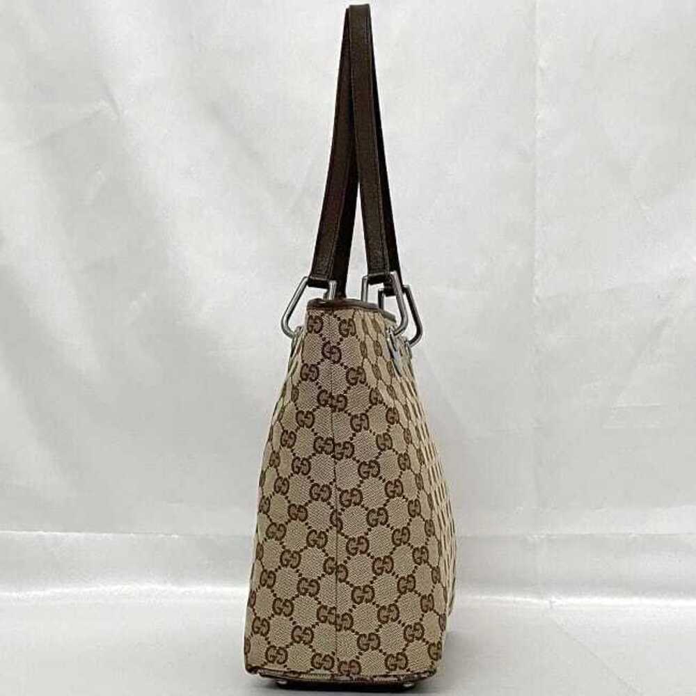 Gucci Tote Brown Leather Bag Shoulder GG Canvas Beige All over Brown Tan